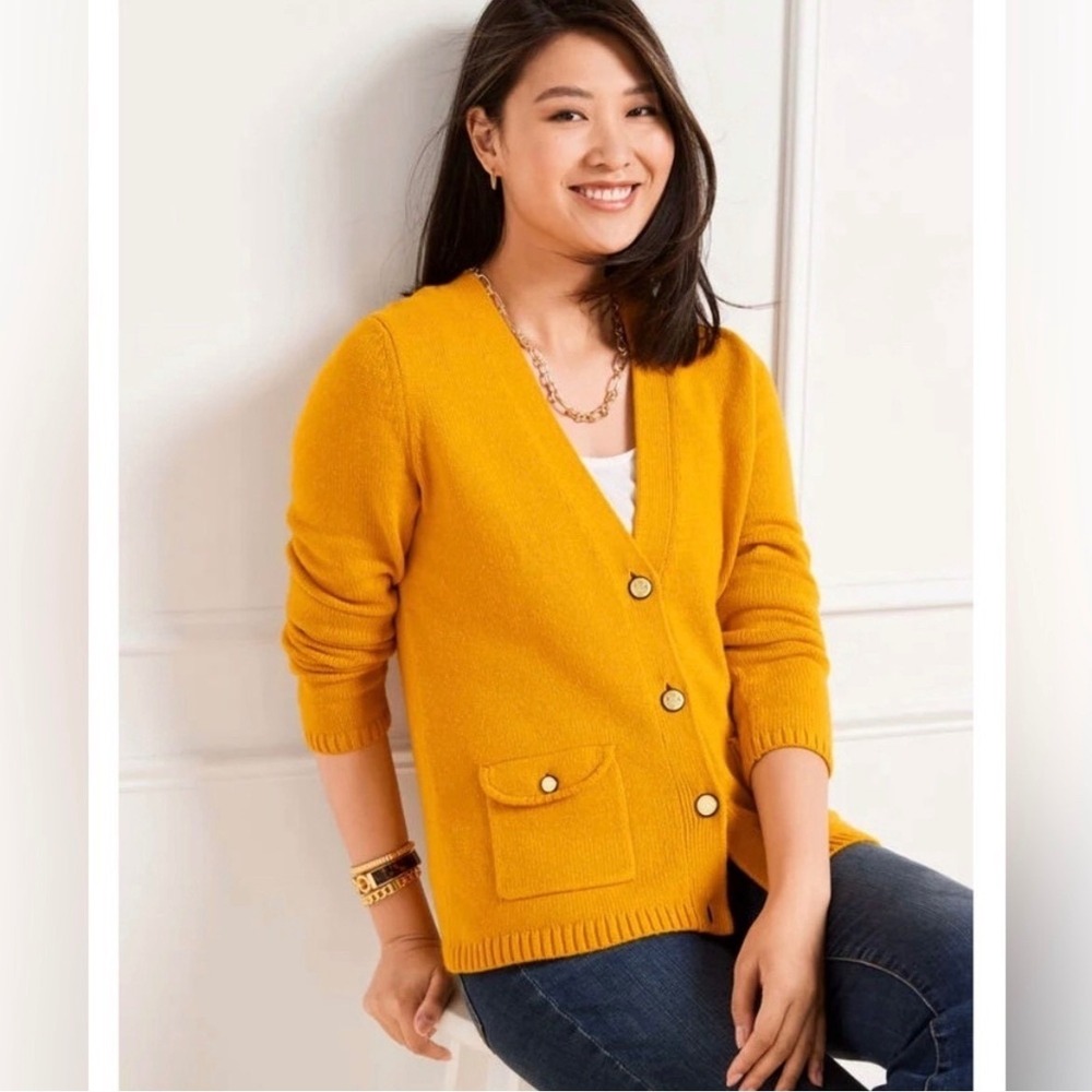 Talbots Golden Maize Flap Pocket Button Front Cardigan Knit Sweater 2X